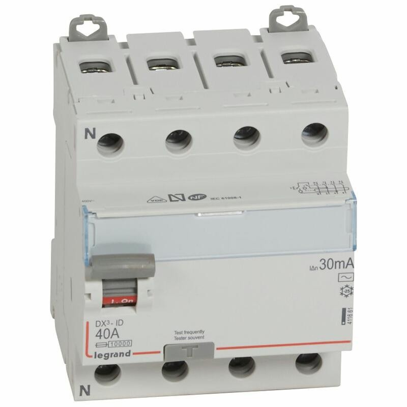 Interrupteur différentiel tétrapolaire 40A type AC 30mA - 4 modules - Bornes alignées