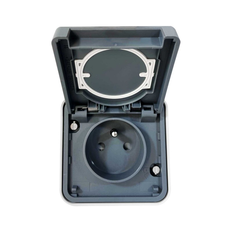 Prise 2P+T Cubyko saillie Gris - Étanche IP55 - complet
