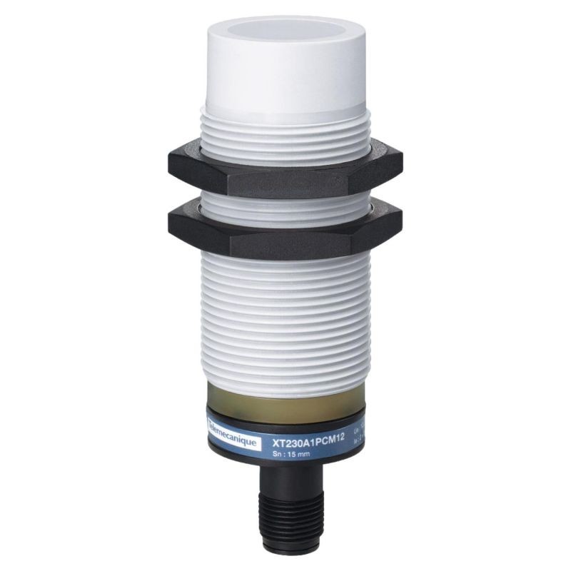 XT230A1PCM12 Schneider Détecteur capacitif M30 12 à 24Vcc PNP - NO+NF 4 fils non noyable connecteur M12 OsiSense XT2