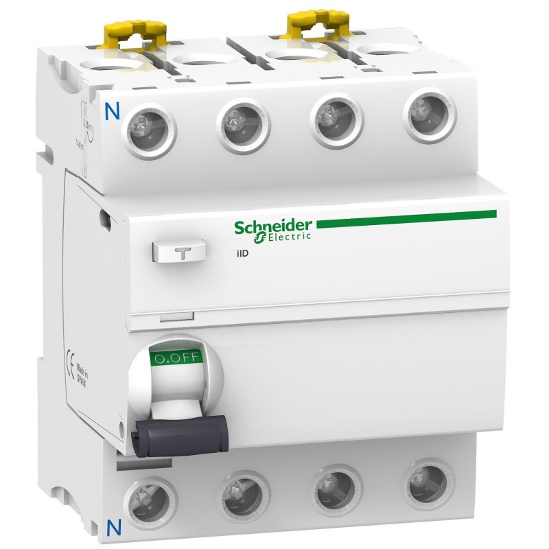 Interrupteur différentiel tétrapolaire 30mA - 63A - Type AC - Schneider Acti9 iID - 4 modules