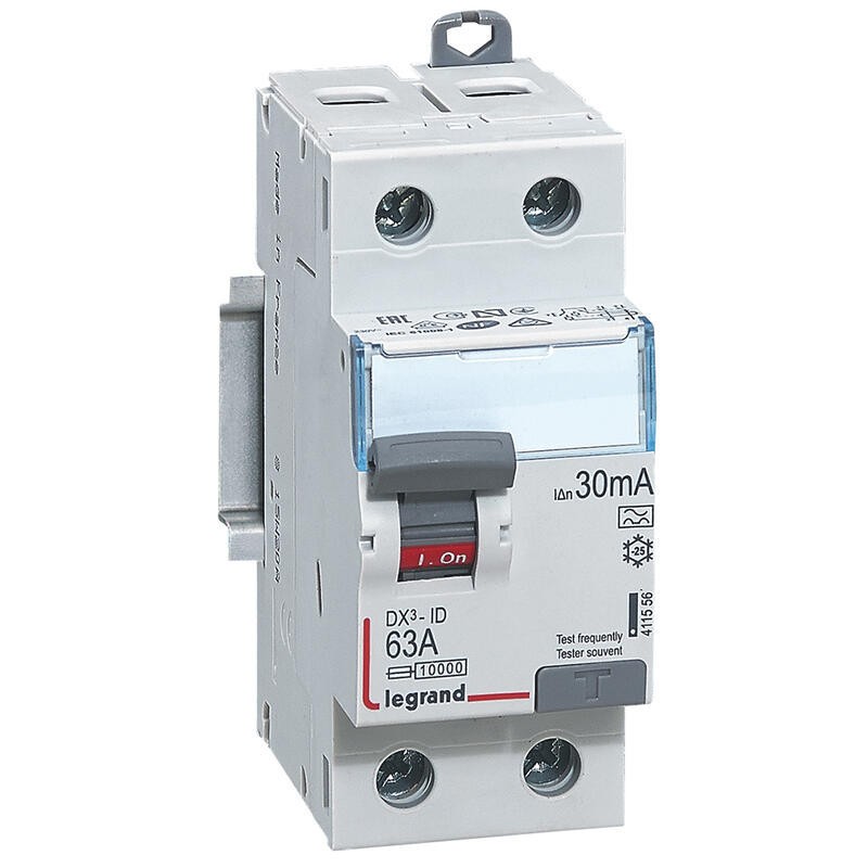 Interrupteur différentiel 63A type A 30mA bipolaire - 2 modules - Bornes alignées