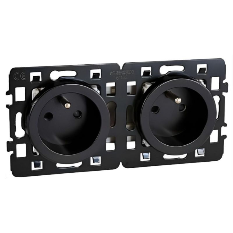 60363 EUR'OHM SQUARE Double prise de courant 2P+T précablée anthracite